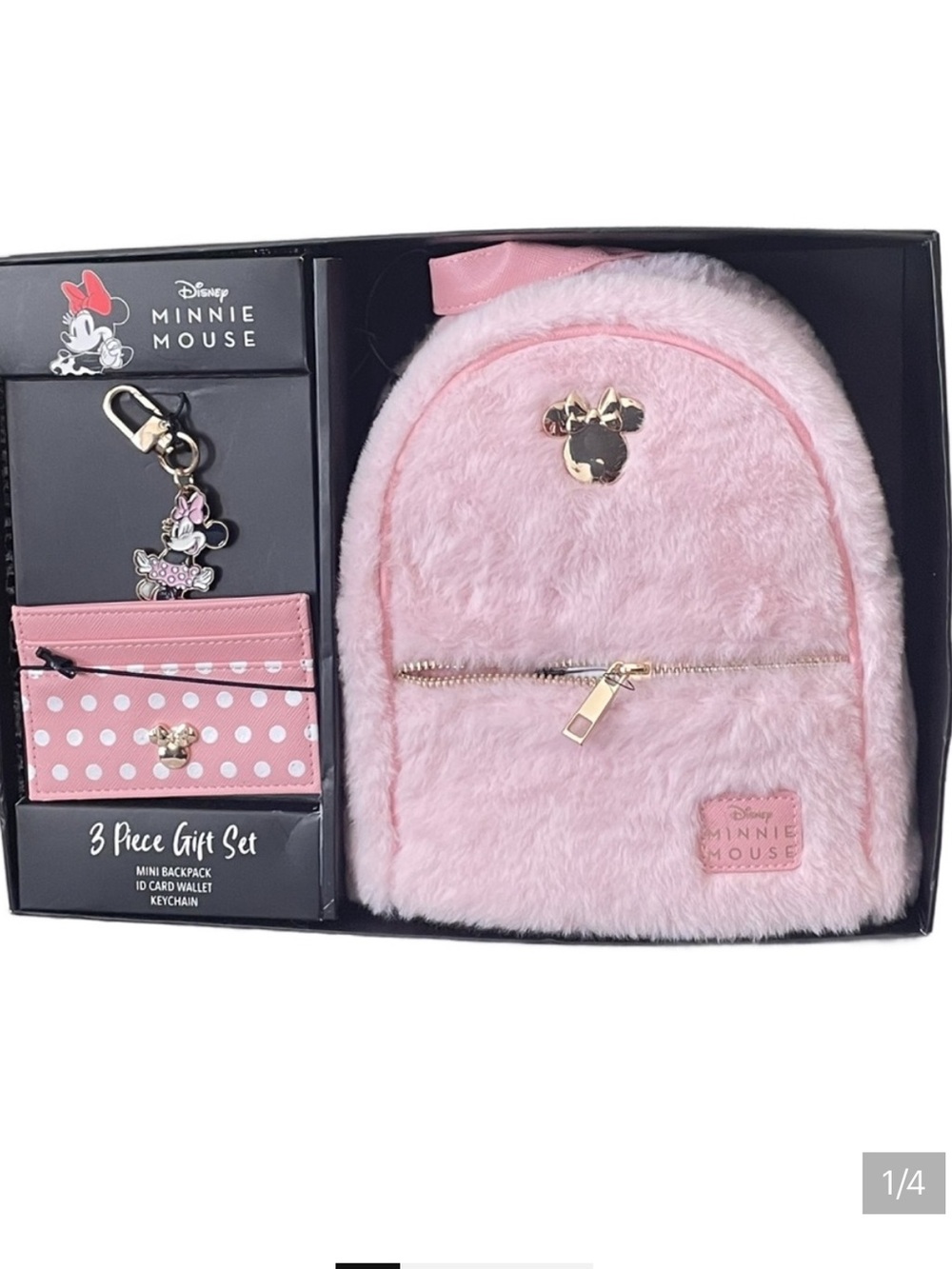 Disney 3pc set NWT Pink Minnie Mouse Fuzzy Mini Backpack Gift Set